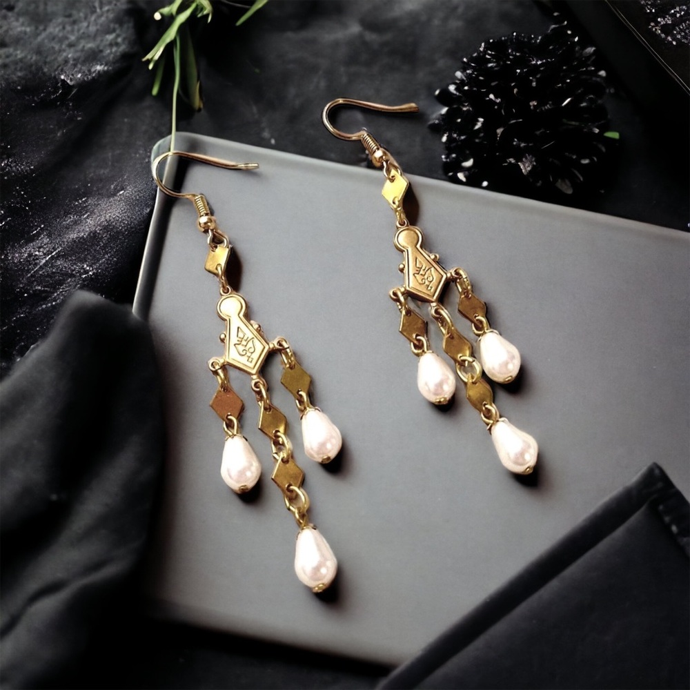 Art Deco Earrings Wedding Pearls Gold Vintage